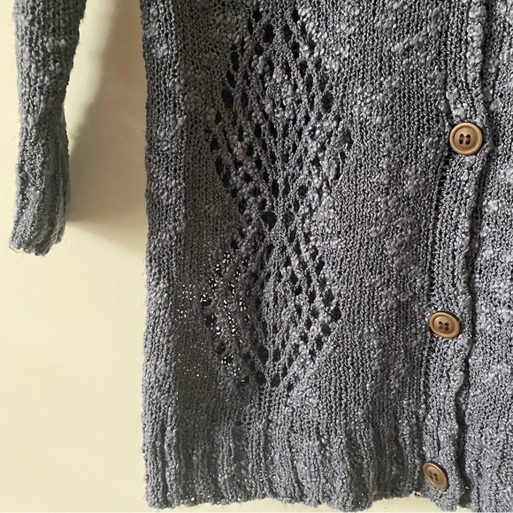 Ya Los Angeles 3/4 Sleeve Button Up V neck Open Crochet Sweater Cardigan size M - Picture 5 of 6